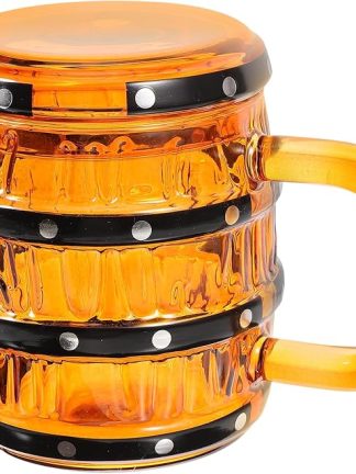 Пивная кружка Tofficu Pirate Barrel Glass с крышкой, 470 мл, большая, прочная, подходит для кемпинга и использования в баре.