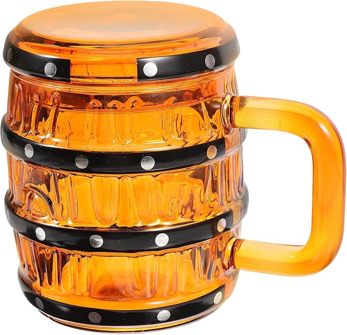Пивная кружка Tofficu Pirate Barrel Glass с крышкой, 470 мл, большая, прочная, подходит для кемпинга и использования в баре.