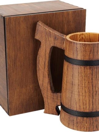 Пивная кружка в деревенском стиле с коробкой, кружка для пива Viking – дубовая кружка ручной работы в бочкообразном дизайне – уникальный подарок для мужчин и любителей пива.