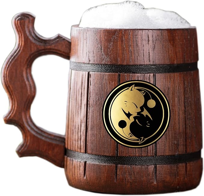 Деревянная кружка Kupo Yin Yang из FFXIV. Подарок для геймеров. Пивная кружка. Персонализированная деревянная пивная кружка. Подарок на заказ для него, подарок для мужа, подарки для мужчин # 557 / 0,6 л / 22 унции