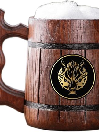 Деревянная кружка с изображением льва из FFXIV. Подарок для геймеров. Пивная кружка. Персонализированная деревянная пивная кружка. Подарок на заказ для него, подарок для мужа, подарки для мужчин # 558 / 0,6 л / 22 унции