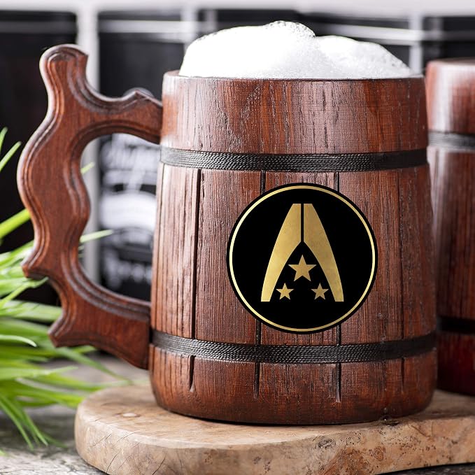 Пивная кружка Mass Effect Systems Alliance. Персонализированная деревянная пивная кружка. Кружка для геймера. Деревянная кружка-бокал. Подарок для него. Деревянная пивная кружка в подарок геймеру. Подарок мужу, парню. #267/0.6L / 22 унции