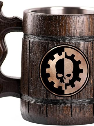 Деревянная пивная кружка Adeptus Mechanicus, пивная кружка с гравировкой в стиле Warhammer 40k, персонализированный подарок для геймера, деревянная кружка ручной работы.