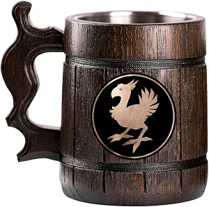 Пивная кружка FF Chocobo, деревянная пивная кружка FF, персонализированная пивная кружка с гравировкой