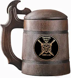 Кружка для D&D. Деревянная пивная кружка с крышкой. Кружка для D&D. Кружка для геймера. Деревянная пивная кружка. Подарок для парня. Кружка для гика D&D. Подарки для геймера. Подарок для него #250/0.6L/ 22 унции