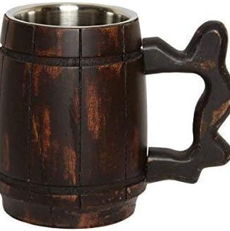 GoCraft Handmade Wooden Beer Mug with 18oz Stainless Steel Liner – Rustic Barrel Tankard for Men – Vintage Burnt Wood Beer Stein – Classic Pub Mug – Unique Beer Gift Idea – Barware Accessories