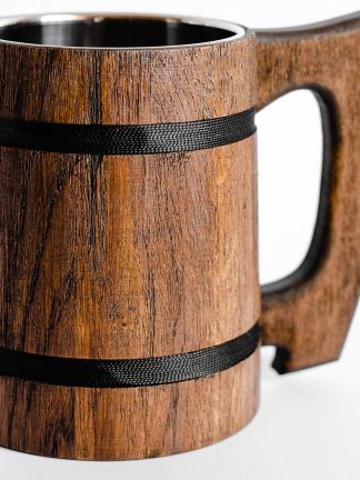 Old Style Viking Beer Tankard - Wooden Handmade Retro Brown Cup, Oak Beer Tankard - Eco Friendly Beer Mug for Men, Great Gift Idea