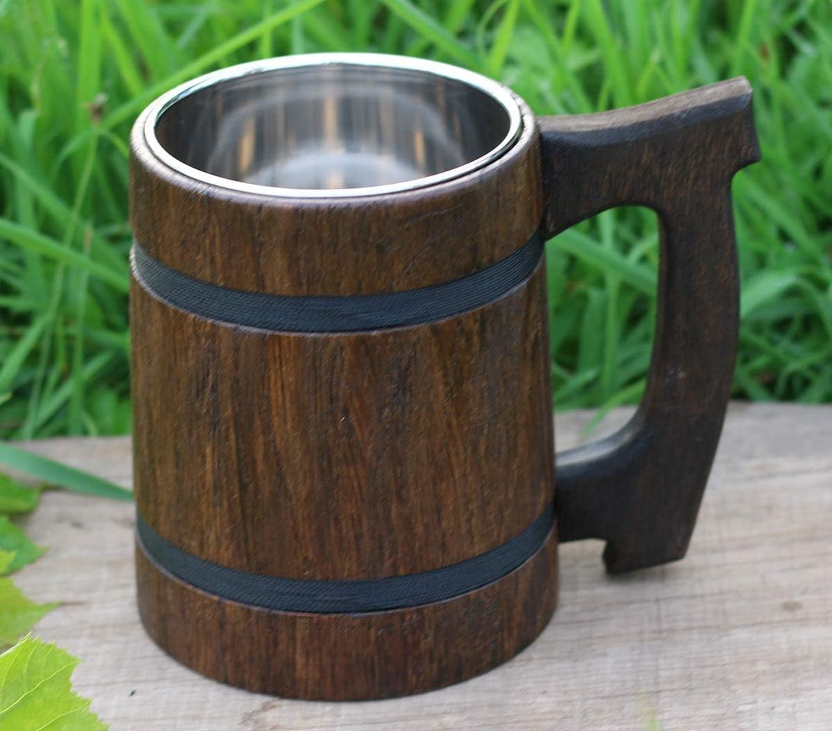Old Style Viking Beer Tankard - Wooden Handmade Retro Brown Cup, Oak Beer Tankard - Eco Friendly Beer Mug for Men, Great Gift Idea — изображение 5