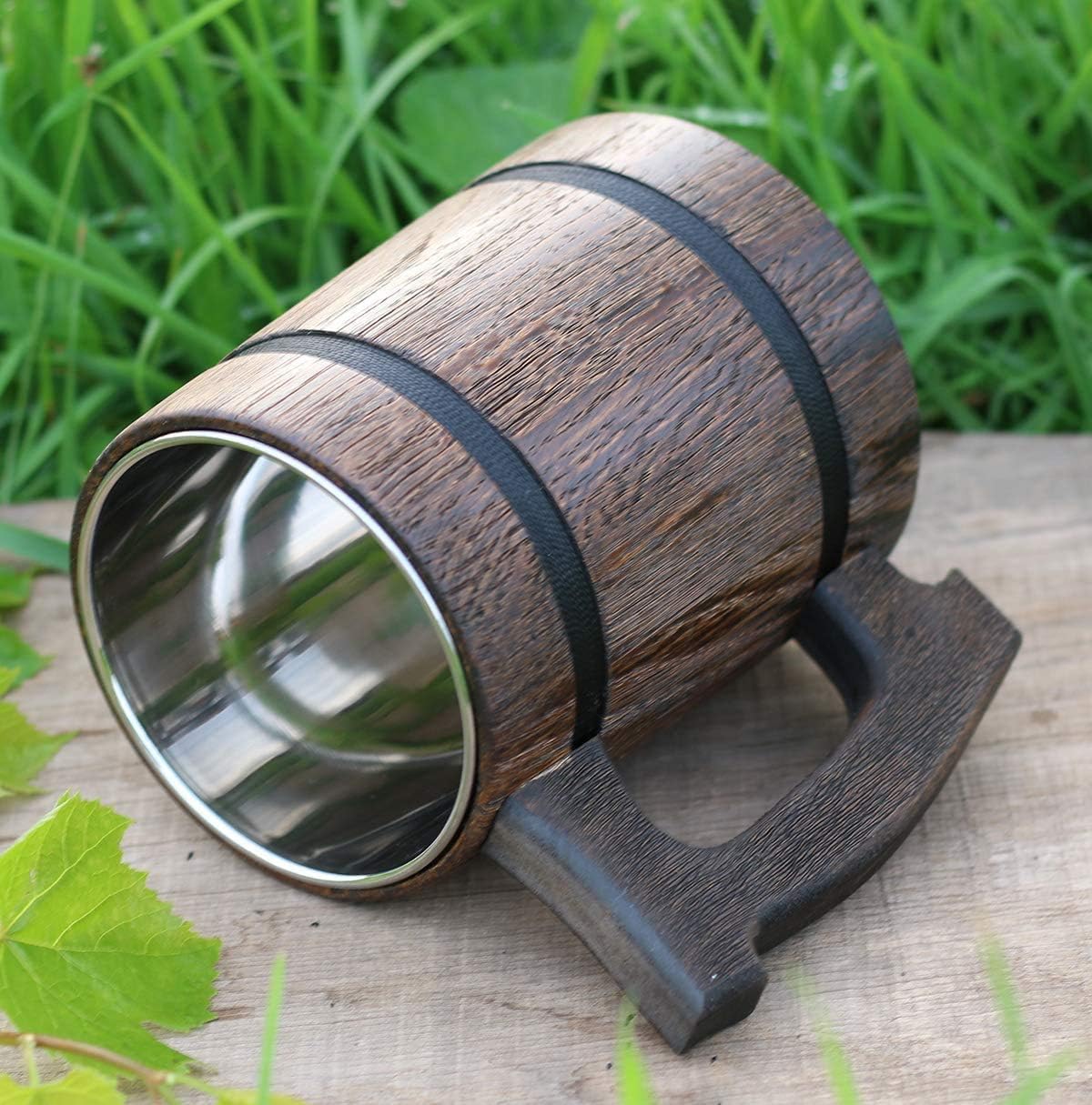 Old Style Viking Beer Tankard - Wooden Handmade Retro Brown Cup, Oak Beer Tankard - Eco Friendly Beer Mug for Men, Great Gift Idea — изображение 6
