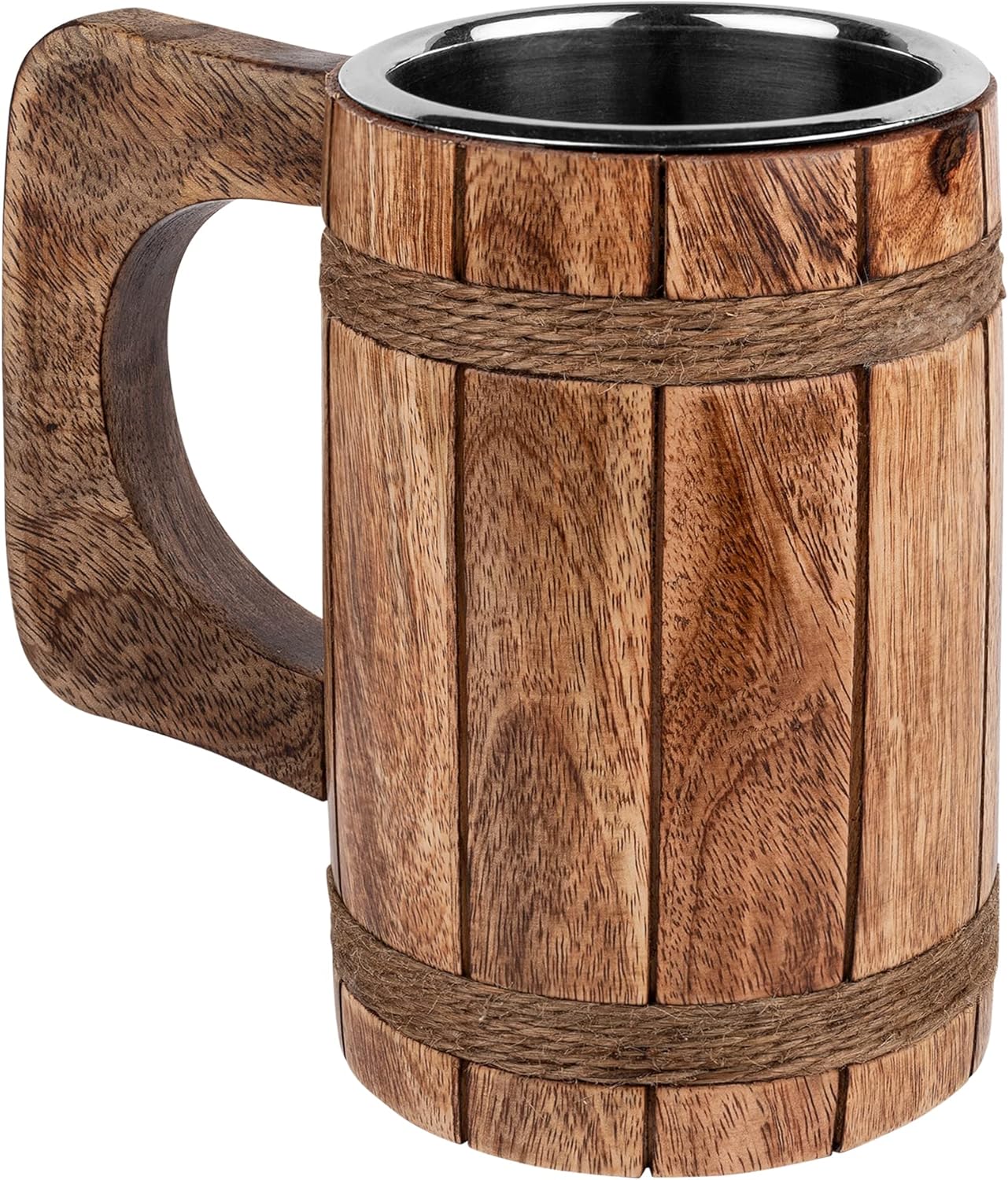 GoCraft Wood Beer Stein – 18oz Stainless Steel Cup – Viking Tankard Mug for Men – Handcrafted Medieval Style Drinking Mug – Great Gift Idea for Him, Home Bar, Father’s Day, Birthday