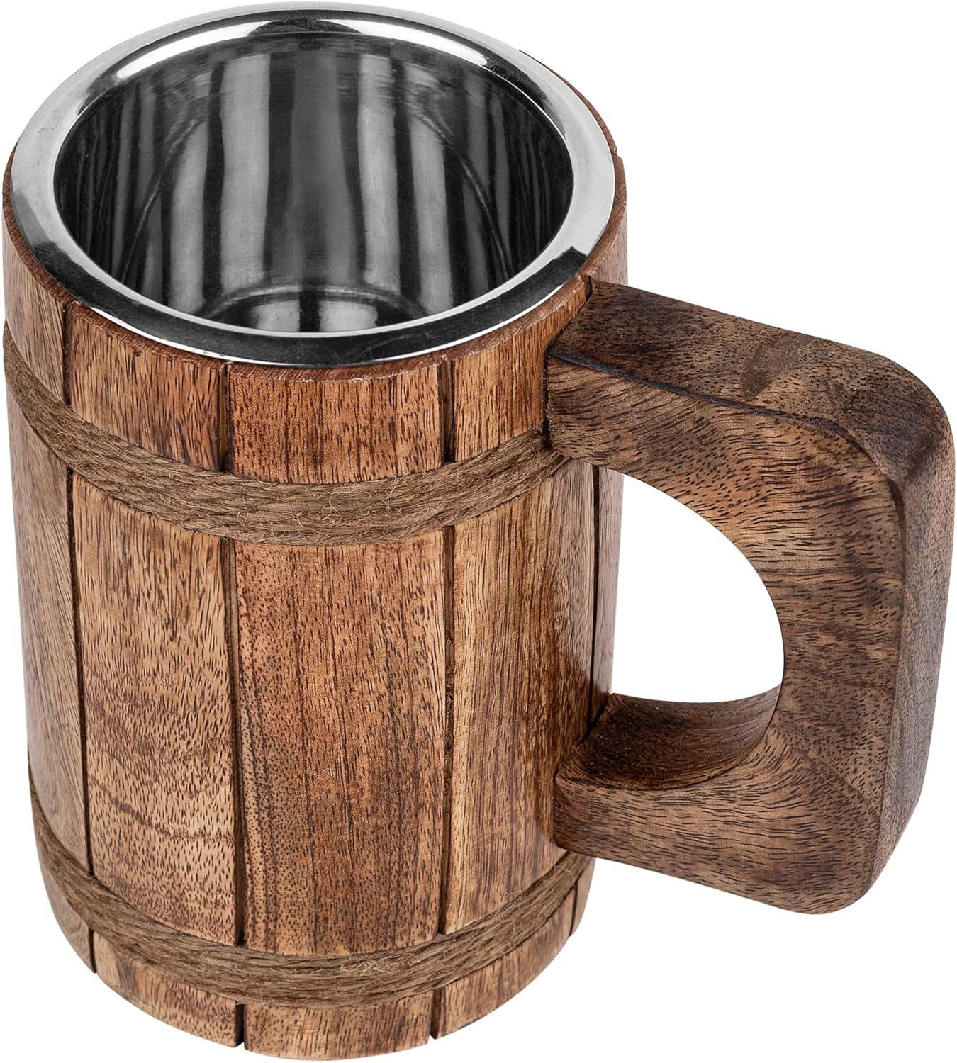 GoCraft Wood Beer Stein – 18oz Stainless Steel Cup – Viking Tankard Mug for Men – Handcrafted Medieval Style Drinking Mug – Great Gift Idea for Him, Home Bar, Father’s Day, Birthday — изображение 3