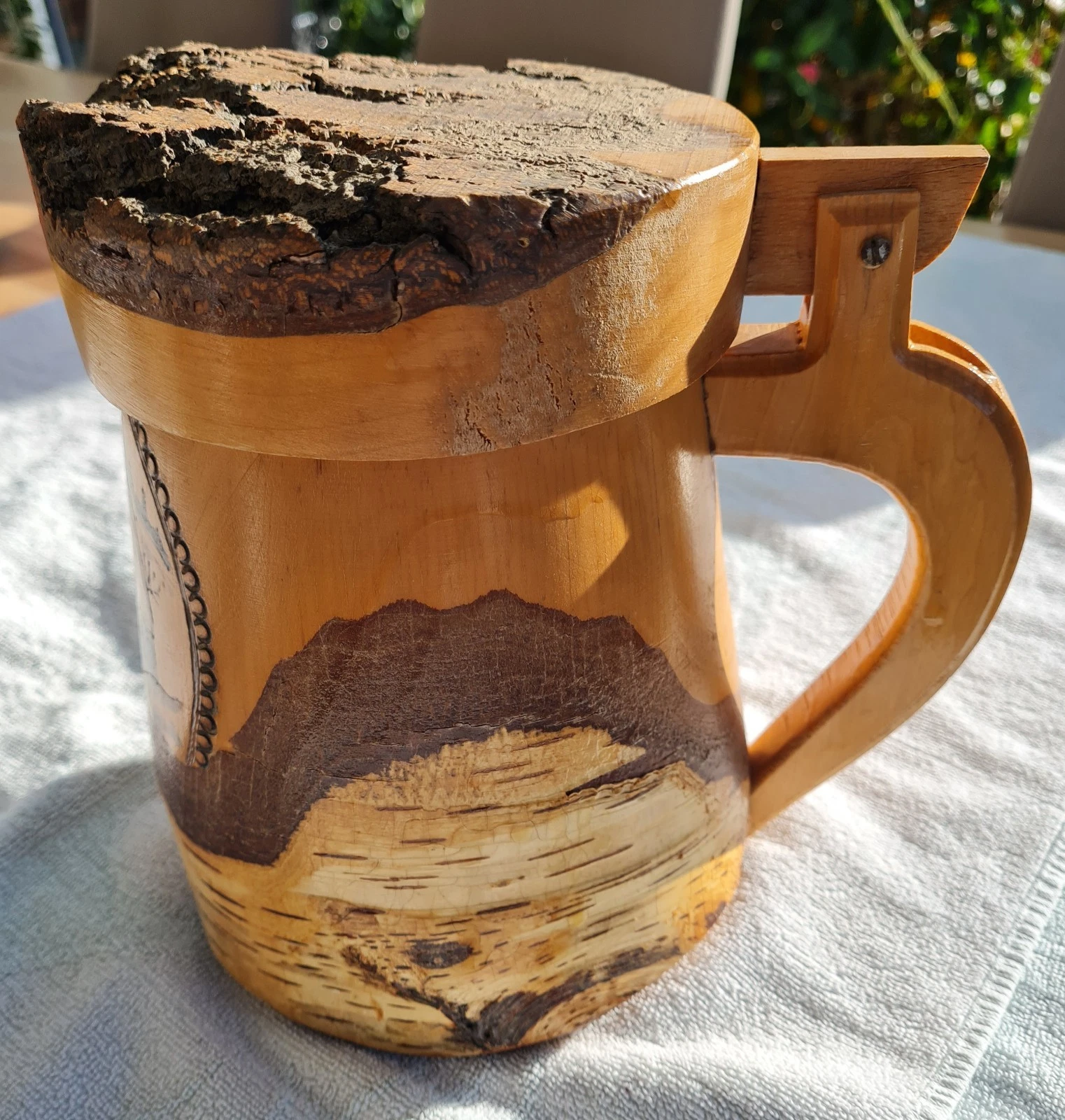 Krug Bierkrug Holzkrug, Massive Birke Handarbeit Alt Unikat 1,5 Liter