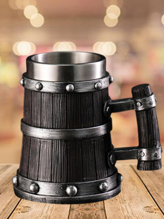 Bierkrug aus Holzfass, 600 ml, Bierbecher im Vintage-Stil, für die