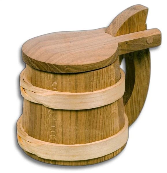 Bierkrug Wikinger, mit Deckel, Humpen aus Holz 18 cm, Bierhumpen, Bierseidel