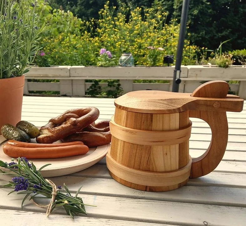 Bierkrug Wikinger, mit Deckel, Humpen aus Holz 18 cm, Bierhumpen, Bierseidel — изображение 2