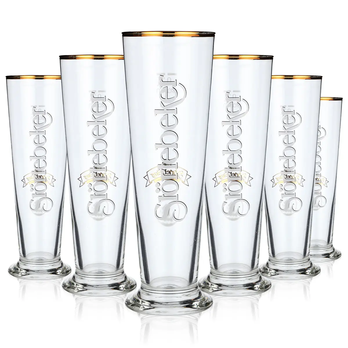 6x Störtebeker beer glass, stem design, gold rim relief, 0.3 l